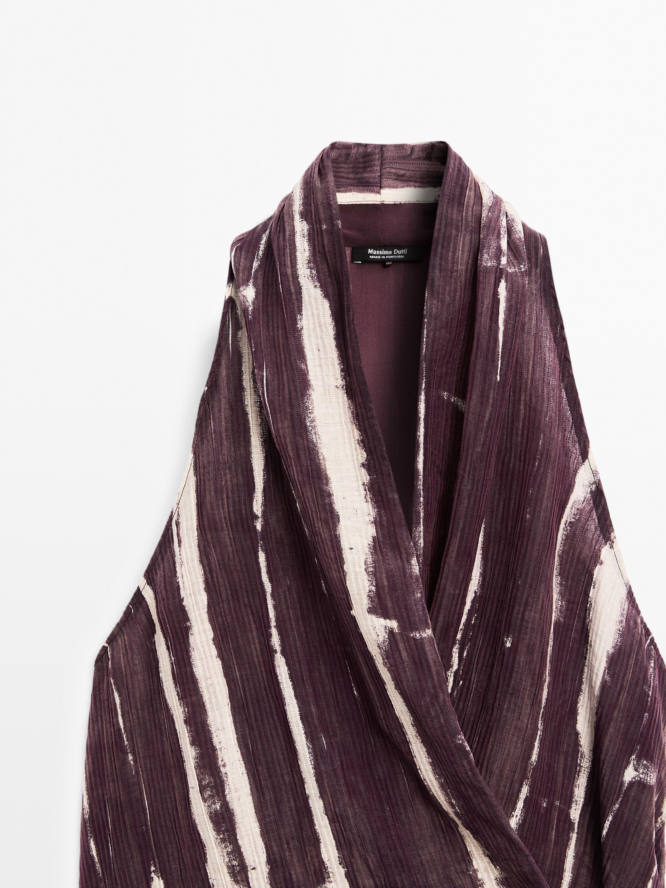 Stripe print crossover halter top